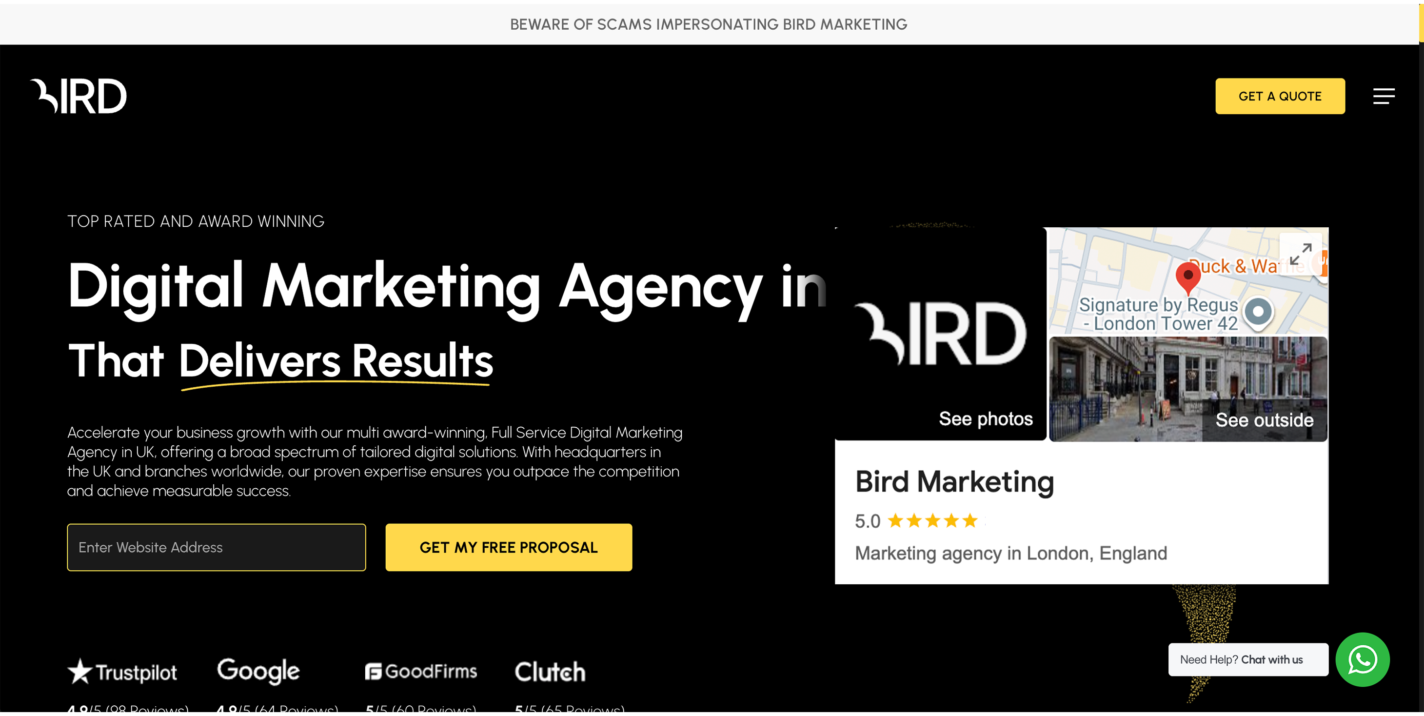 The Bird Marketing homepage
