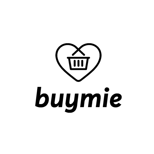 Buymie logo featuring a shopping basket inside a heart shape above the brand name.