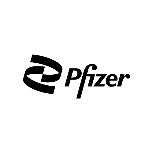 Pfizer logo, the helix mark beside the Pfizer wordmark, in black.