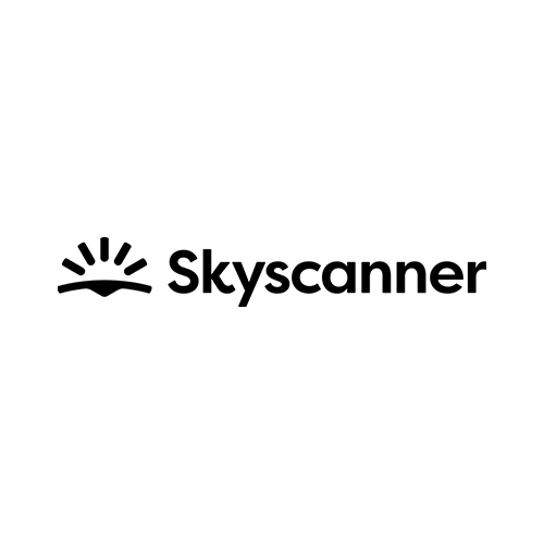 Skyscanner logo in black on white background.