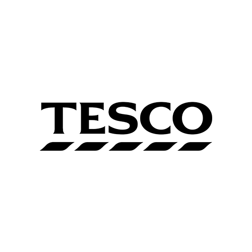 Tesco logo in black on white background.