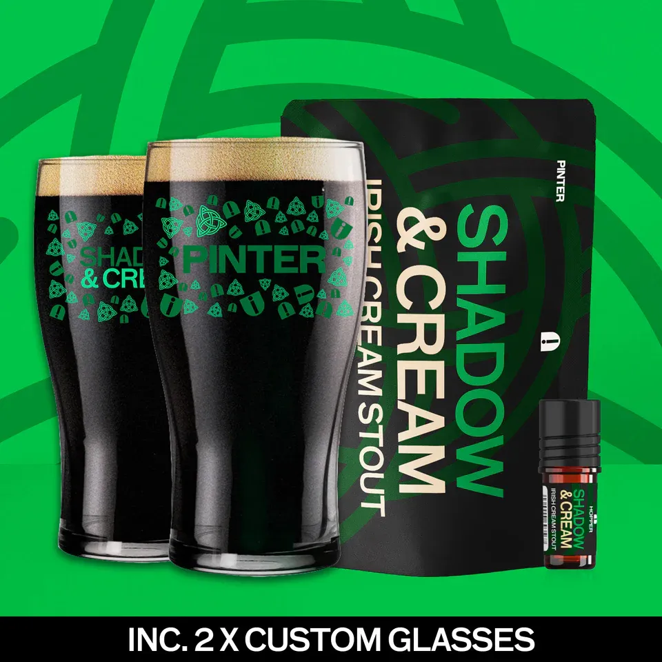 Product image: Shadow & Cream Irish Cream Stout Pinter pack with two custom pub glasses