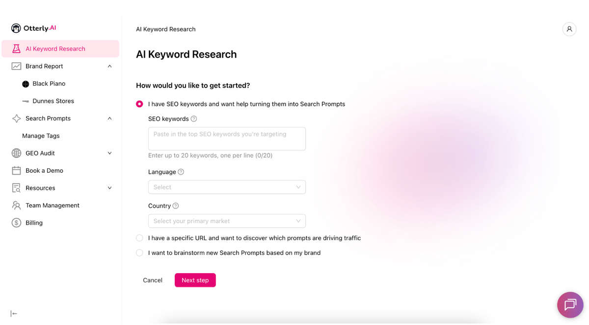 OtterlyAI AI keyword research tool