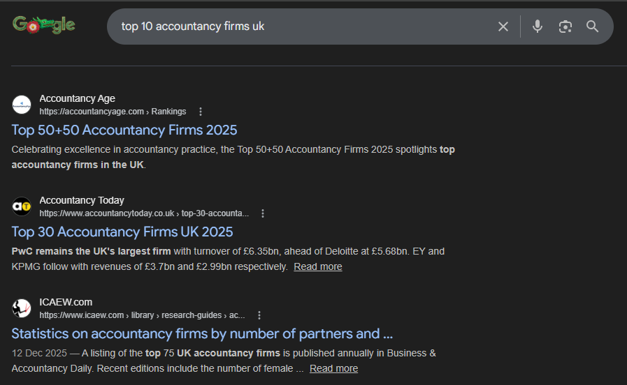 Typical Google Search results - a list of clickable pages