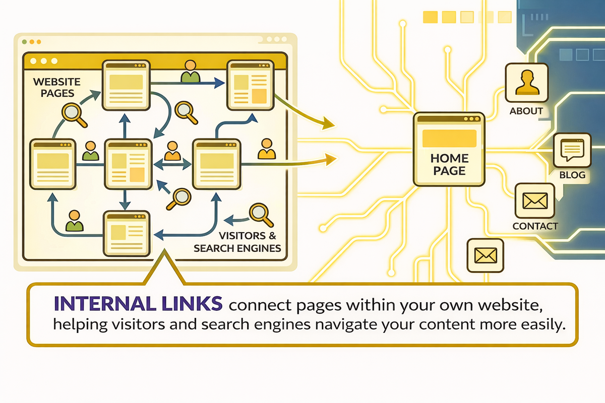 Internal links connect pages within your own website, helping visitors and search engines navigate